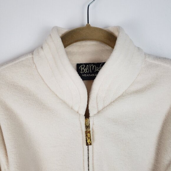 Bob Mackie Embroidered Sleeve Jacket Cream Ivory Fleece Wearable Art Size Small - Picture 3 of 9